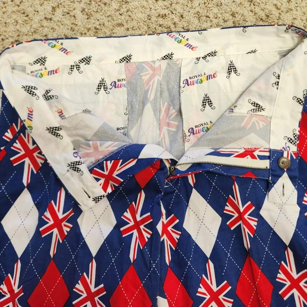 British flag golf pants 36 men Royal Awesome cotton - Picture 8 of 9